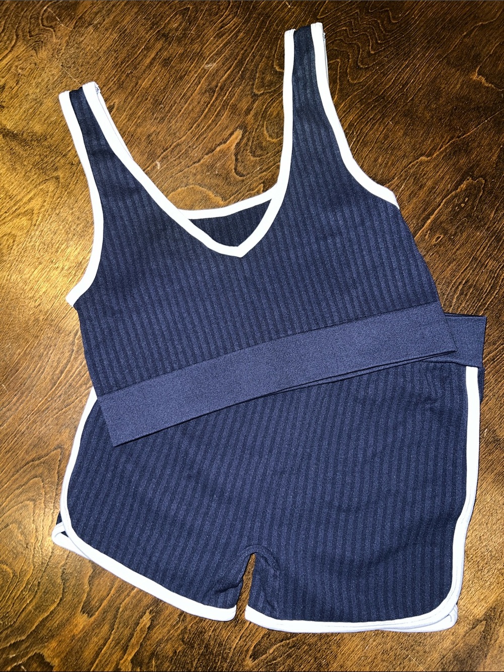No Boundaries Navy Blue Ribbed athletic set with White Trim